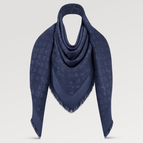 BNEW UNUSED LOUIS VUITTON LV M72412 Monogram Shawl NIGHT DARK BLUE - Picture 1 of 9